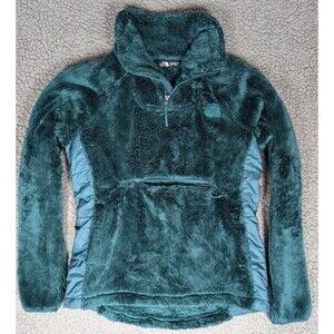 The North Face Sweatshirt Pullover Zippered Pockets Women Fuzzy Top Small Green